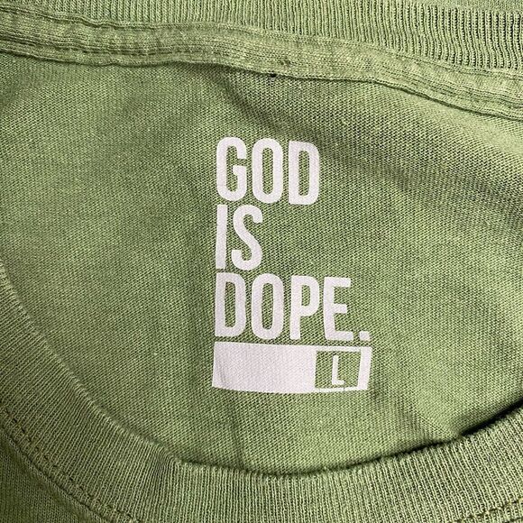 God Is Dope Unisex Green Short Sleeve Crew Neck Graphic Distressed T-Shirt‎ L - Picture 6 of 7